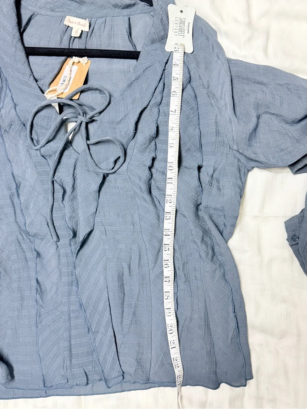 Lightweight Slate Blue Ruffle-Front Women's Top - Large - Picture 3 of 5